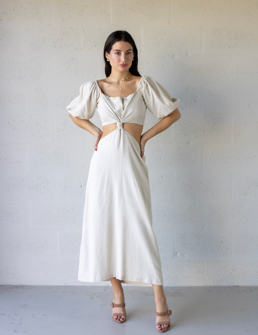 Linen Cut Out Maxi Dress Sand