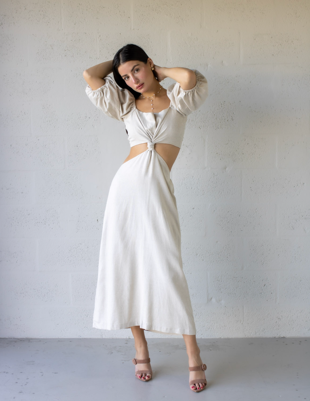 Linen Cut Out Maxi Dress Sand