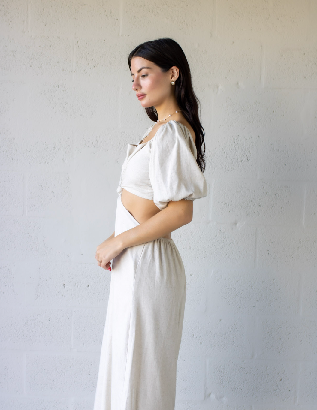 Linen Cut Out Maxi Dress Sand