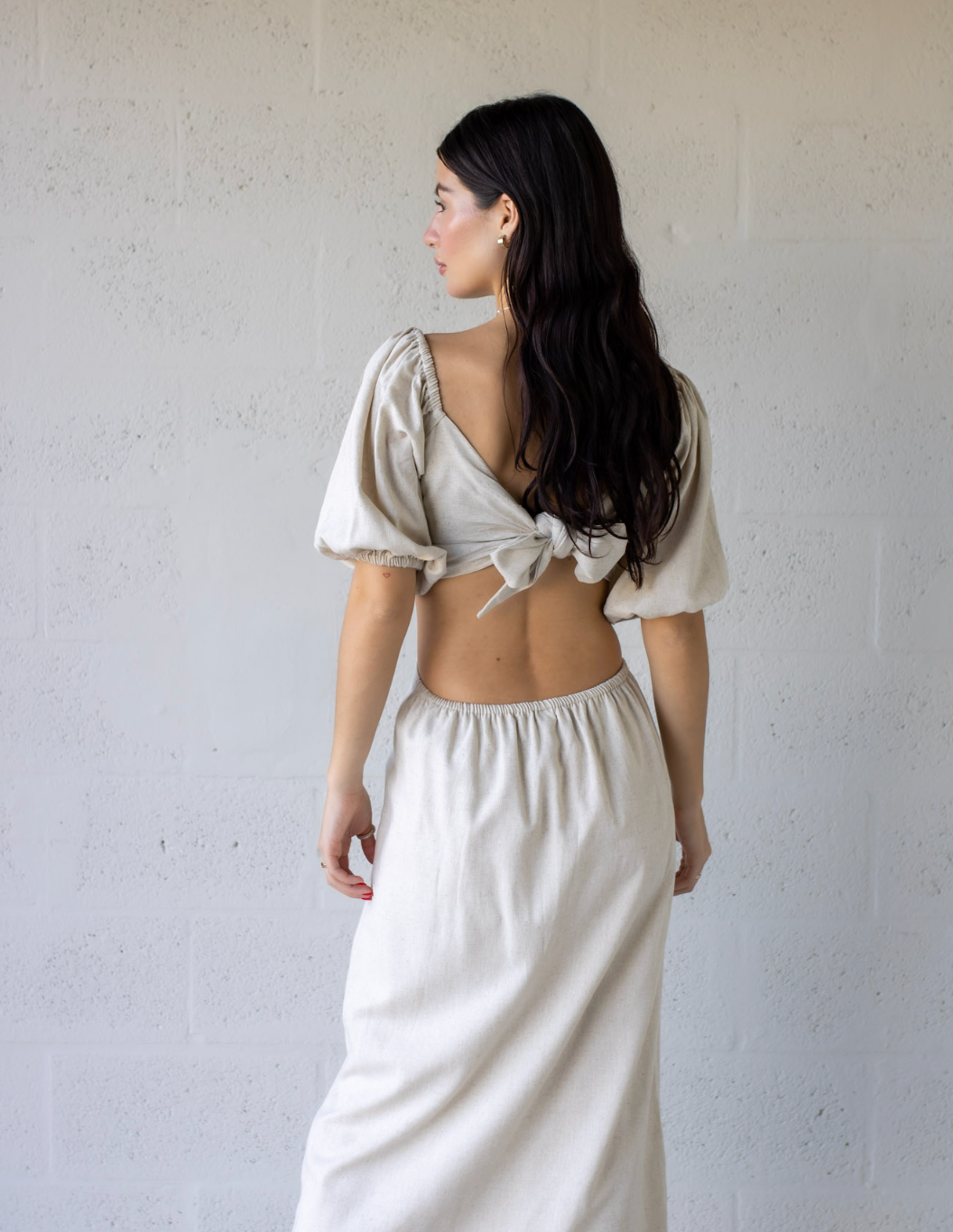 Linen Cut Out Maxi Dress Sand