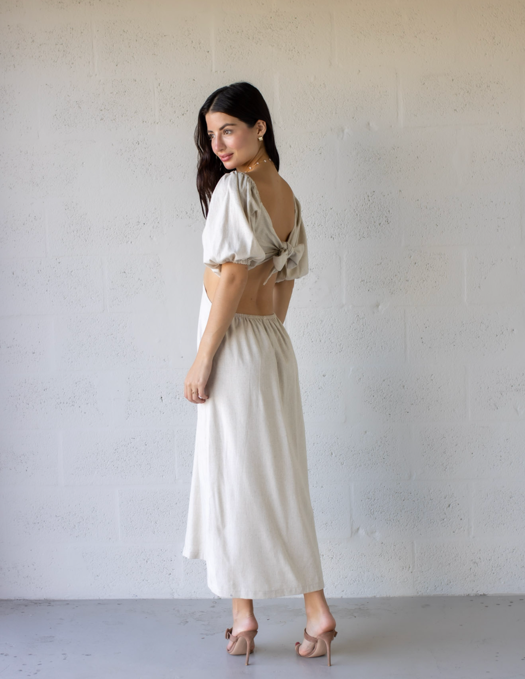 Linen Cut Out Maxi Dress Sand