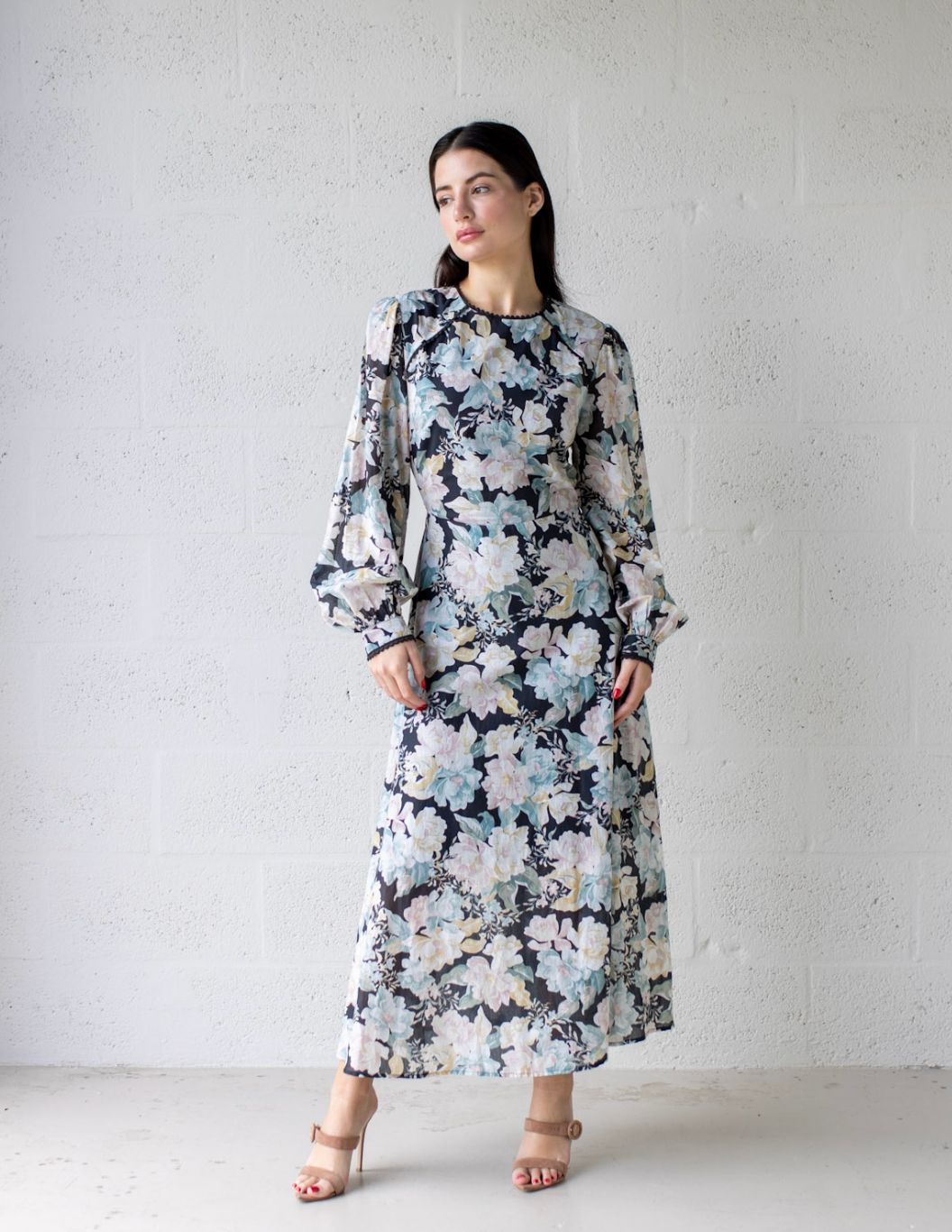 Talulah Pintuck Midi Dress - Noir Blossom