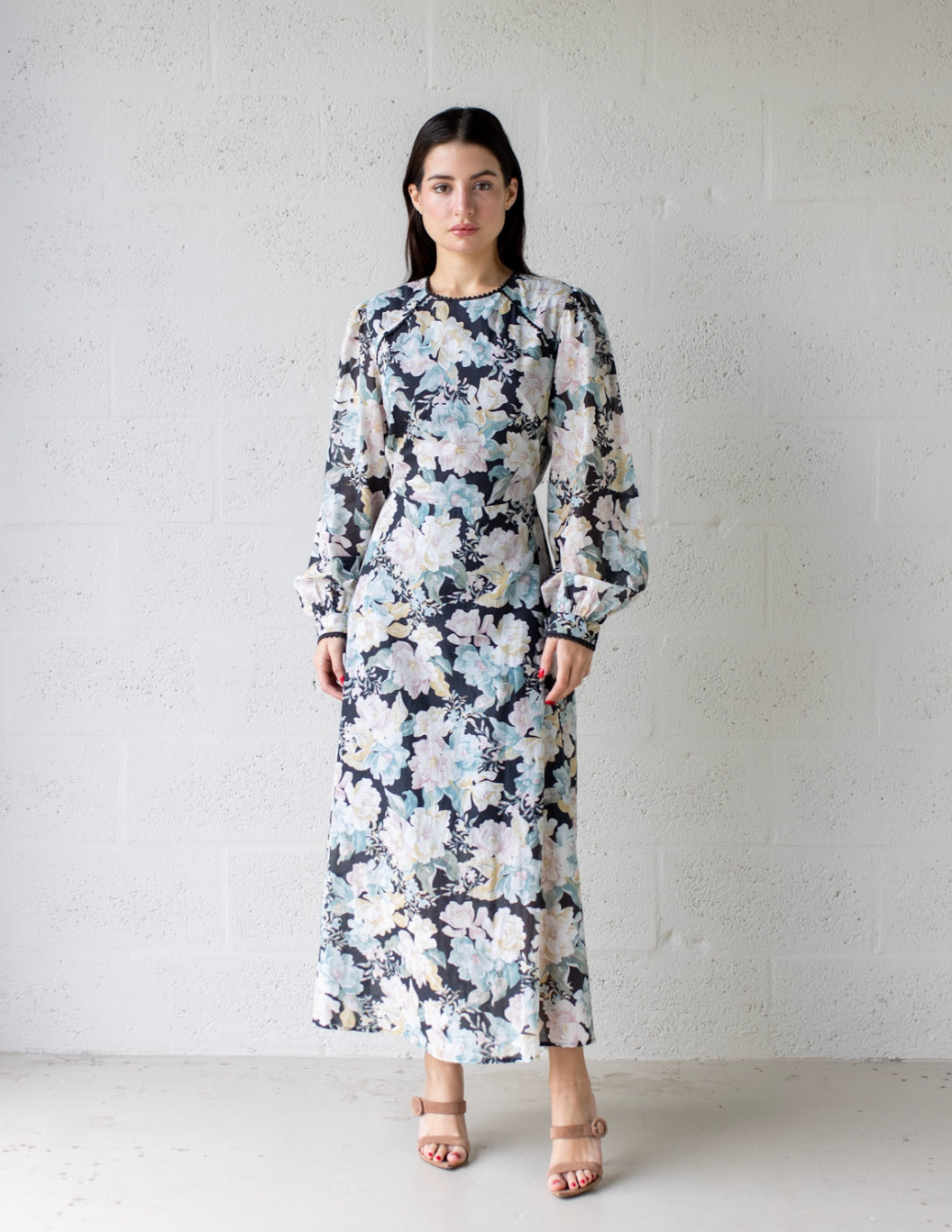 Talulah Pintuck Midi Dress - Noir Blossom