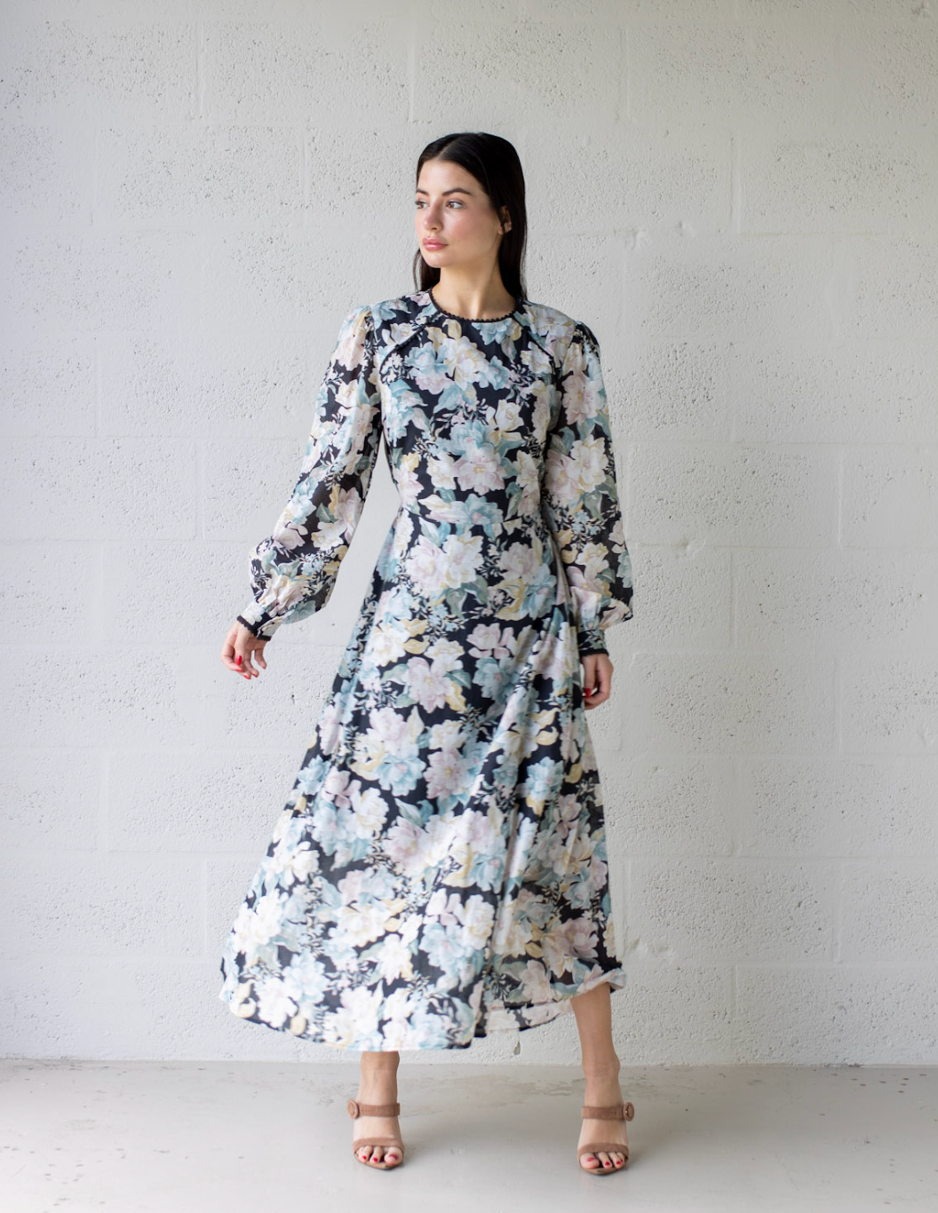 Talulah Pintuck Midi Dress - Noir Blossom