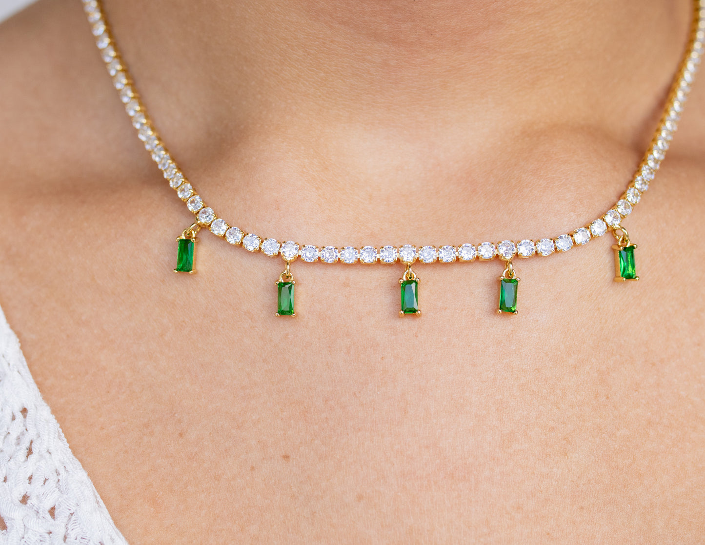 Multi Emerald Drop Necklace