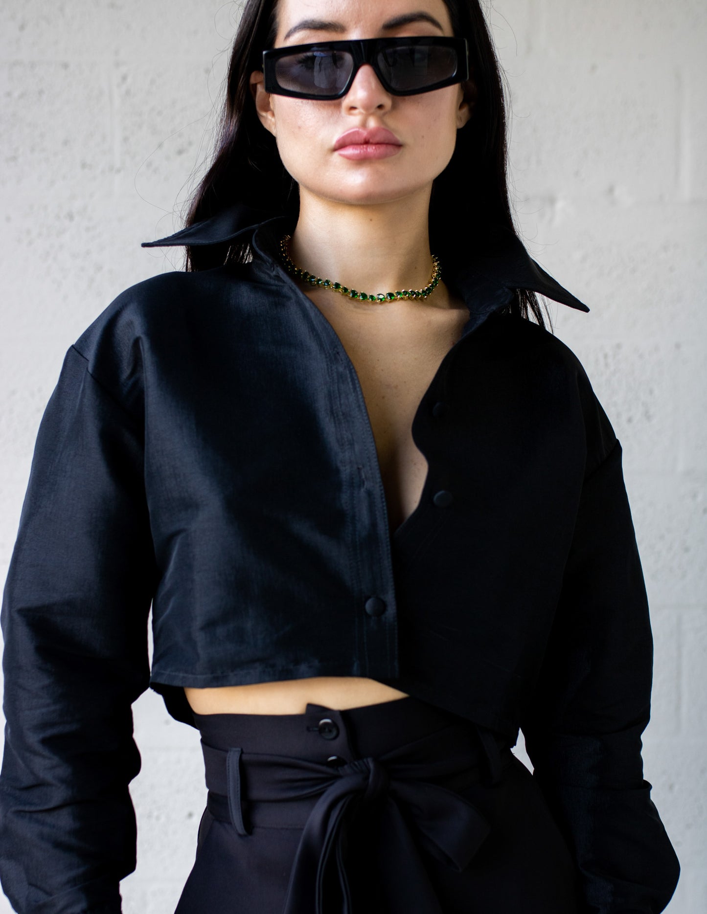 Button Down Crop - Black