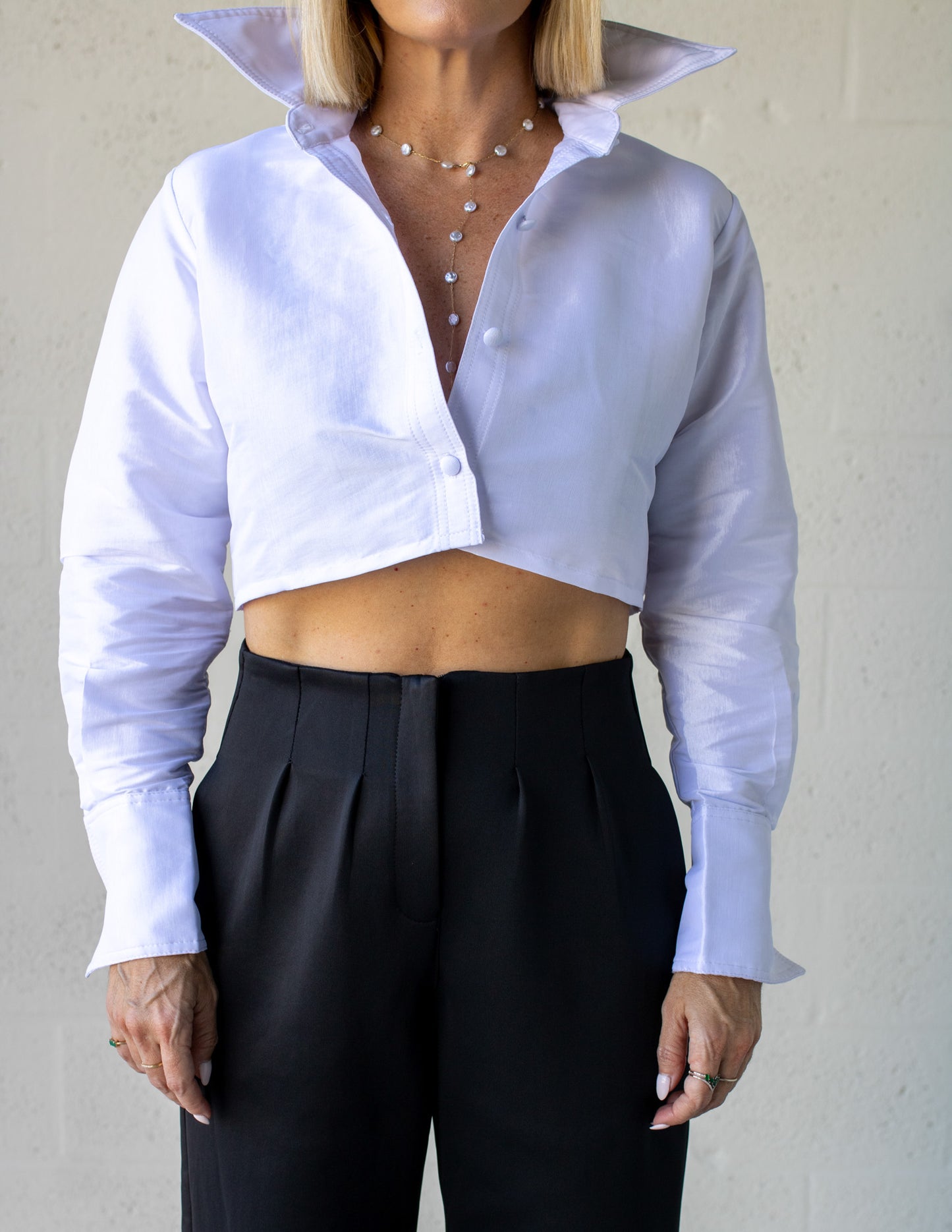 Button Down Crop - White