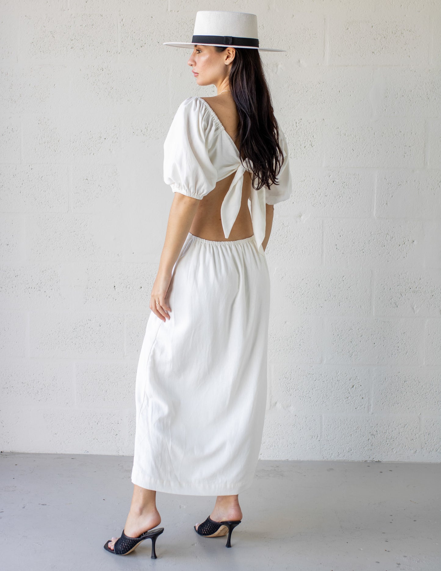 Linen Cut Out Maxi Dress Ivory