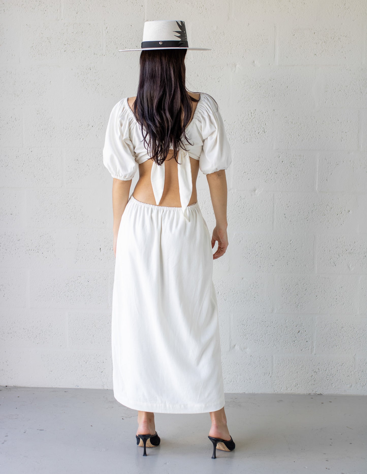 Linen Cut Out Maxi Dress Ivory