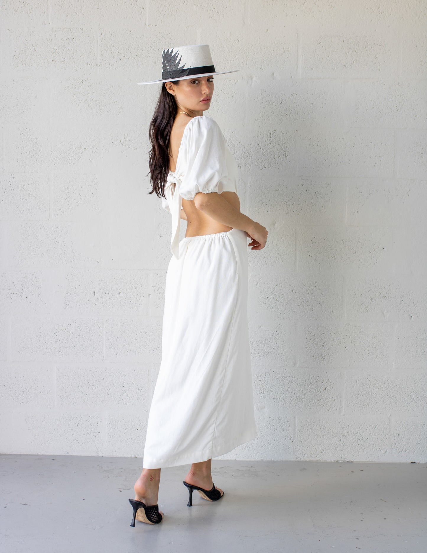 Linen Cut Out Maxi Dress Ivory