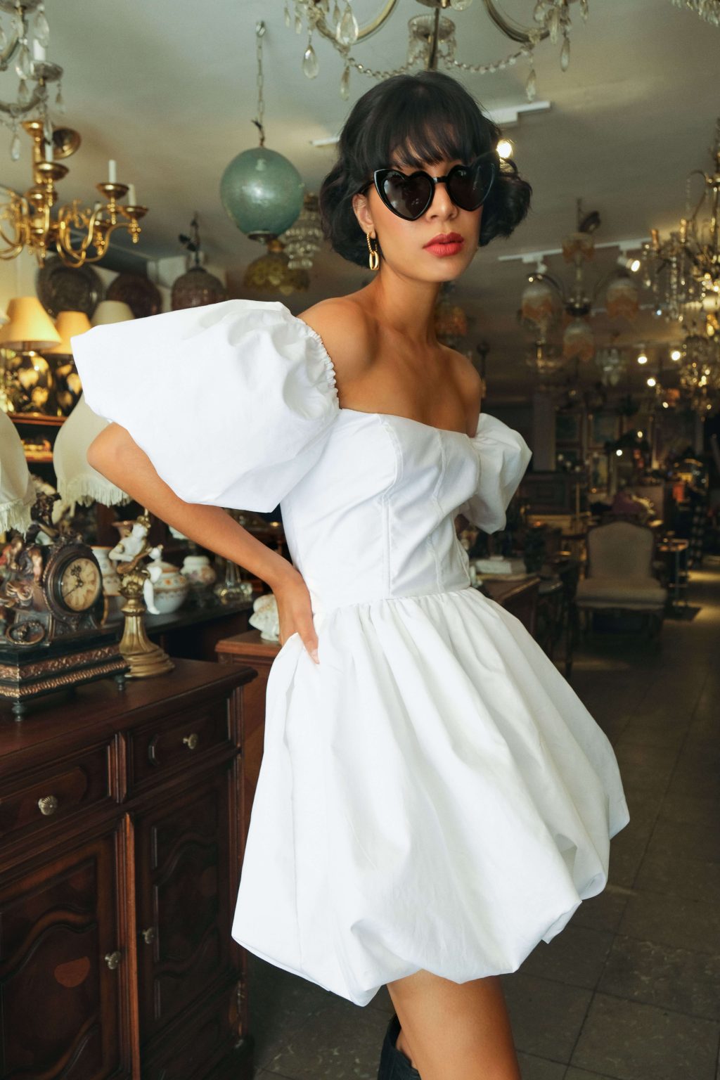 Love Story Balloon Mini Dress - White