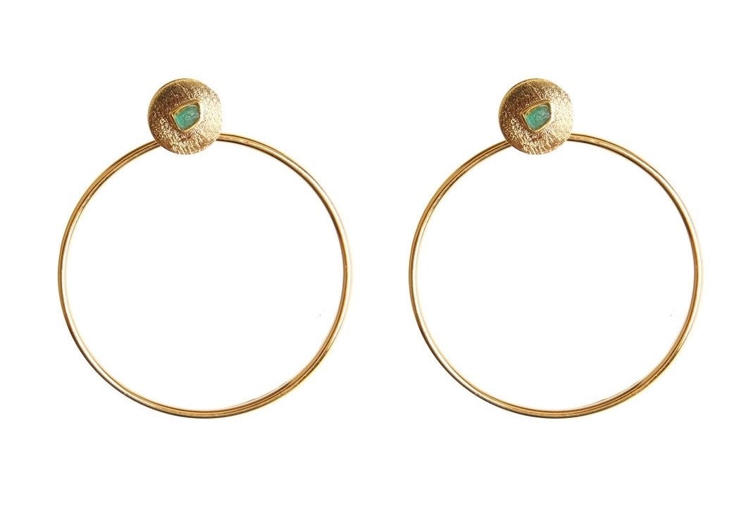 Circle 2 in 1 Raw Emerald Bronze & 24k Gold Plated Earrings