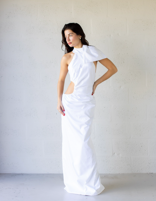 Anna Cutout Bow Dress White