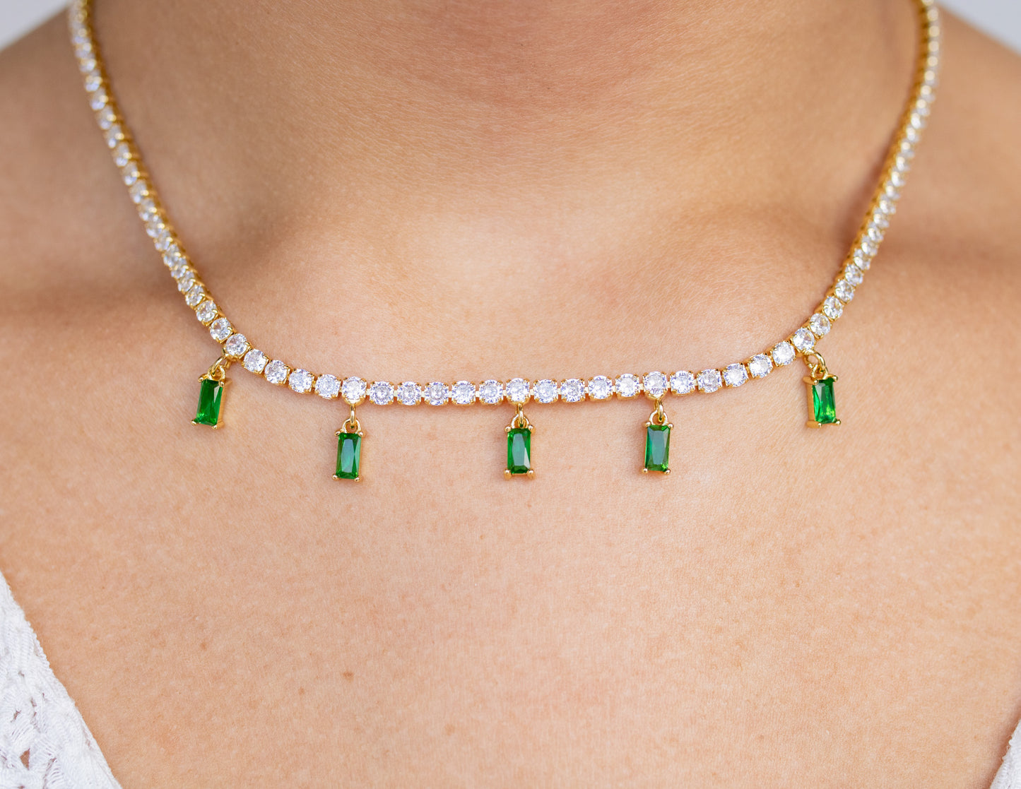 Multi Emerald Drop Necklace
