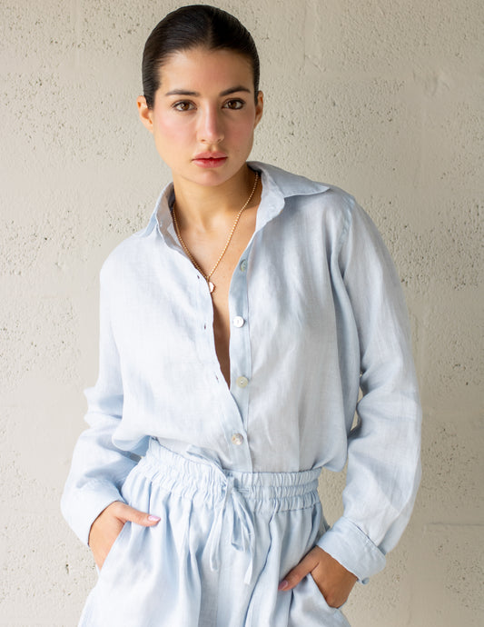 Lizzie Linen Shirt - Pale Blue